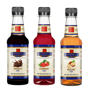 Simonelli 3'lü Şurup Seti (Çikolata + Çilek+ Fındık) Kahve Ve Kokteyl Şurubu 3x250ml