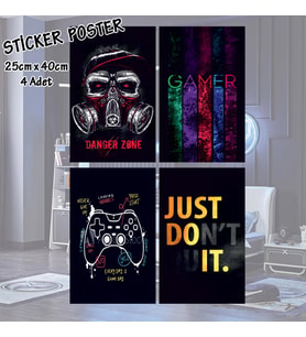 danger zonr gamer oyuncu odası - 4 adet yapışkanlı poster sticker etiketler - dolap cam oda için