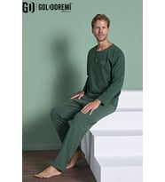 Gd Goldoremi Erkek Düğmeli Yaka Şerit Detaylı Düğmeli Yaka Uzun Kollu Pijama Takım