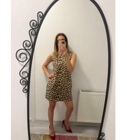 miyu leopar desen süet elbise