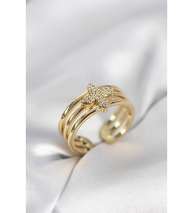 Gold Renk Zirkon Taşlı Yonca Model Kadın Yüzük TJ-BYK4054