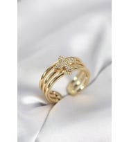 Gold Renk Zirkon Taşlı Yonca Model Kadın Yüzük TJ-BYK4054