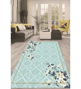 Dijital Kaymaz Taban Yıkanabilir Modern Renkli Salon Halısı Mutfak Halısı Yolluk ND-HT-257 (Mavi)