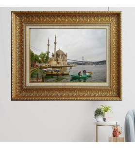 Gold Altın Kalın Çerçeveli Paspartulu Tablo vvb994