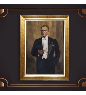 Altın Varaklı Çerçeveli Paspartulu Atatürk Tablo z4746 (Gold)