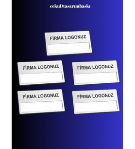 Gümüş Renk 5'li Firma Logolu İsimlik Yaka Rozeti - Mıknatıslı - Düz