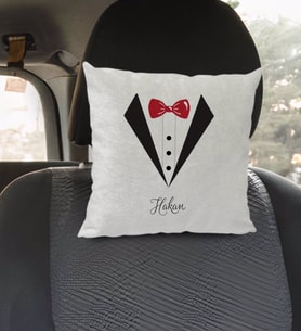 BK Gift Kişiye Özel İsimli Damat Tasarımlı Kare Araç Koltuk Yastığı-1
