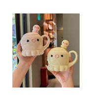 Ahtapot Temalı Kaşıklı Kapaklı Seramik Kupa