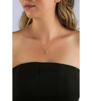 Altın Kaplama 925 Ayar Gümüş Çember Taş Çerçeveli Baget Taşlı Minimal Kolye