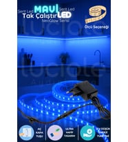 5 Metre NeoGlow LED Işık Bandı – Fişli Tak Çalıştır Mavi Şerit Aydınlatma 12V 60 Çipli LED Seti