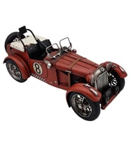 Büyük Boy El Yapımı Eskitme Kırmızı Vintage Yarış Arabası Biblo - "8" Numaralı Metal Roadster Dekoratif Koleksiyonluk Maket Araba