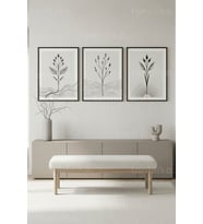 Minimalist Doğal Botanik 3’lü Ahşap Çerçeveli Tablo Seti