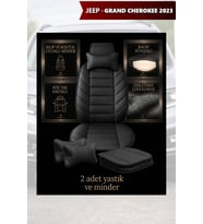 jeep grand cherokee 2023 Koltuk ve Kılıf uyumlu Minder Lüks Yastık Siyah 2 Minder 2 Yastık