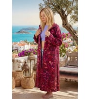 Kadın Keten Kumaştan Dökümlü Uzun Kimono