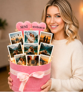 Kişiye Özel 8 Fotoğraflı Seni Seviyorum Tasarımlı Fotoğraf Buketi