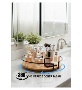 360° Döner Bambu Takı ve Makyaj Organizatörü, 25 cm