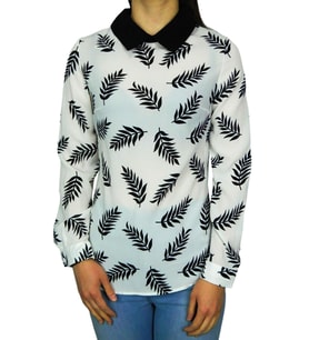 Kadın Krep Yaprak Bluz SM3018 (Krem)