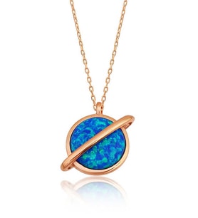 Gümüş Rose Opal Taşlı Gezegen Bayan Kolye