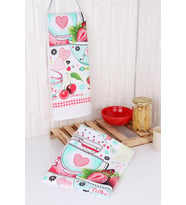 %100 Pamuk 2'li 50x70 Baskılı Mutfak Kurulama Havlu&Peçete (Pembe)