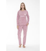 Kadın Kışlık Yıldız Desenli Fitilli Polar Pijama Takımı Pembe