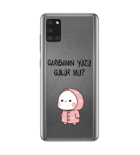 Samsung Galaxy A21S Uyumlu Garibanın Yüzü Gülür mü? Tasarımlı Şeffaf Telefon Kılıfı