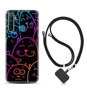 Realme 5i 5 Pro 6i 7 Pro 8 Kılıf Boyun Askılı Silikon Neon Cats 1790