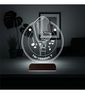 Luvivia Müzik Nota Mikrofon Kişiye Özel 3D Lamba - Masa Gece Lambası
