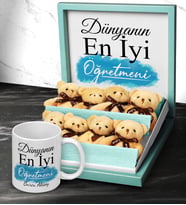 Öğretmenler Gününe Özel Kutulu Peluş Ayıcık & Özel Tasarım Kupa Hediye Seti (Mavi)