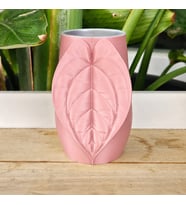 3D Baskı Yaprak Desenli Kap - Kalp Yaprağı Süslemeli Dekoratif Kap-Pembe