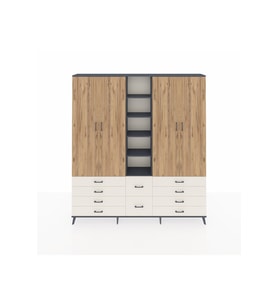 Arges Dolap 9 Raflı 10 Çekmeceli 2 Askılı 220x30x243 Antrasit-Çam/Aytaşı