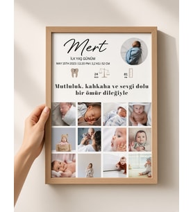 Stüdyo 14 Kişiye Özel İlk Yaş Günüm Bebek Tablosu - Hoşgeldin Bebek Tablosu - Bebek Hatırası - Yeni doğan bebek tablosu