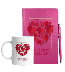 Sevgililer Gününe Özel Pembe Defter Kalem & Kupa Hediye Seti 37