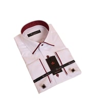 Beyaz Bordo Bieli Yaka Dar Kesim Micro Kumaş Kol Düğmeli Slim Fit Erkek Gömlek - 216-3