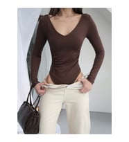 Kadın V Yaka Polyamid Bodysuit