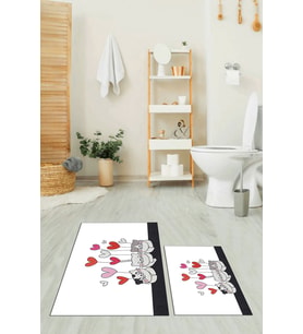 EVDEYA Baskılı Yıkanabilir Kalipli Kediler Desenli İkili Banyo Halısı Klozet Takımı, KLOZET-42-BEYAZ, (Beyaz)