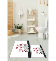 EVDEYA Baskılı Yıkanabilir Kalipli Kediler Desenli İkili Banyo Halısı Klozet Takımı, KLOZET-42-BEYAZ, (Beyaz)