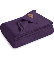 Organik Pamuk Örgü Battaniye – GOTS Sertifikalı, Hafif, Nefes Alabilir ve Rahat Yapısıyla Kanepe, Yatak ve Ev Dekorunda Boho Vintage Tarzı (Mürdüm, 130x150 cm)