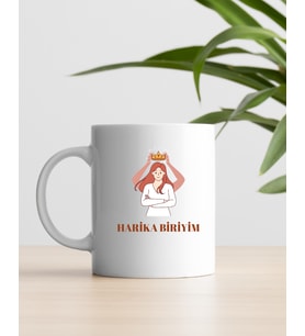 Harika Biriyim Baskılı Kupa Bardak (Çok Renkli-Beyaz)
