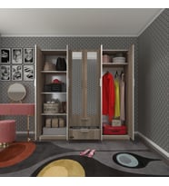 Kenzlife gardırop 6 kapılı çekmeceli begonvil180 crd aynalı kapaklı gardolap dolap (Karışık)