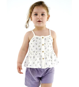 KD43049 Müslin İp Askılı Bluz Şort Takım 3-6/6-9/9-12/18-24 AY (Lila)