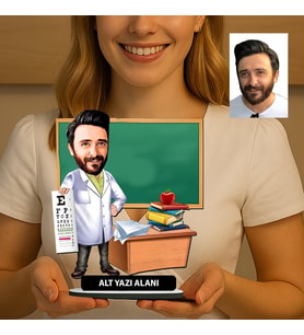 Kişiye Özel Öğretmen Karikatürlü 18 cm MDF Masaüstü Biblo - Öğretmen Hediyesi Öğretmene Özel Hediye