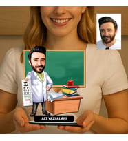 Kişiye Özel Öğretmen Karikatürlü 18 cm MDF Masaüstü Biblo - Öğretmen Hediyesi Öğretmene Özel Hediye