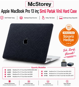 MacBook Pro 13 Kılıf Simli Sert Koruyucu Hard Case, A1706 A1708 A1989 A2159 A2251 A2289 A2338 M1 M2 Uyumlu Siyah