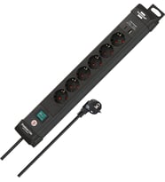 Brennenstuhl Premium-Line Serisi 6 Soketli USB-C 30W ve USB 18W Şarj Destekli 5 Yıl Garantili 3 Metre Uzatma Kablolu Priz (Siyah)