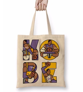 Kobe Bryant Tribute Typography Bez Çanta Uzun Saplı