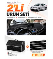 RENAULT MEGANE 3 BÜYÜK EKRAN (2008-2015) Uyumlu Torpido Örtüsü + Deri Bagaj Çantası Seti - Siyah Gri