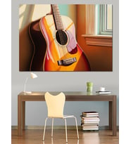 Pencere Kenarında Gitar Görseli Dekoratif Kanvas - Mdf Ahşap Tablo