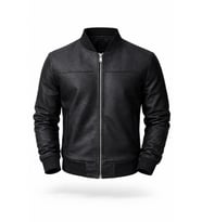 Premium Slim Fit Bomber Kolej Deri Ceket (Siyah Deri)