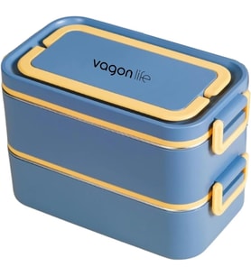 Bento 2000ml Lunchbox 2 Katlı 3 Bölmeli Mini Kaseli Çelik Sefer Tası Yemek Kutusu (Lacivert-Sarı)