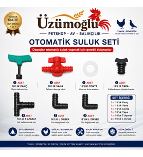 16’lık Otomatik Suluk KURULUM EKİPMAN Seti Tavuk, Güvercin, Bıldırcın ve Tüm Kanatlı Hayvanlar İçin Depodan Otomatik Suluk Kurulum Seti (Panç, Vana, Conta, Tapa, T Aparat, L Dirsek)